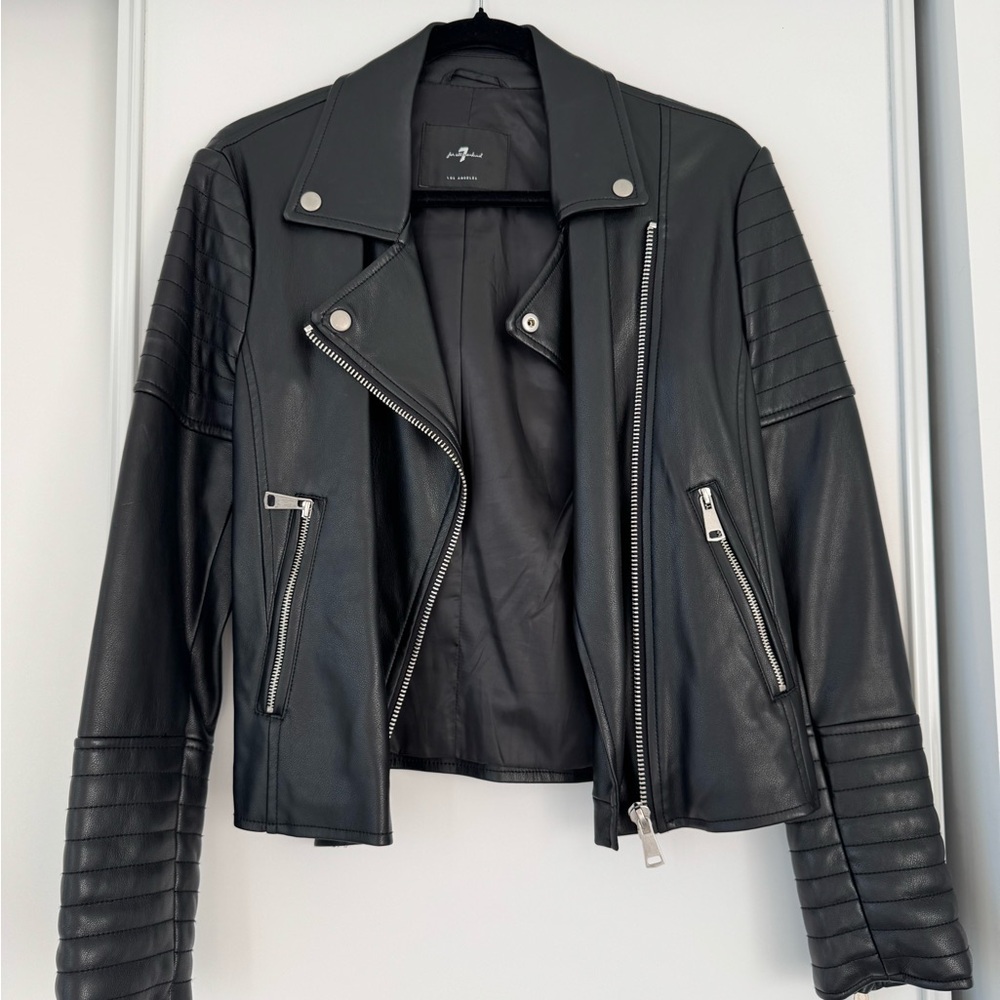 7 For All Mankind Faux Leather Moto Jacket - Black Small